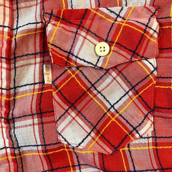 Levi's Vintage 70s Red Plaid Button Down Shirt - Picture 5 of 16